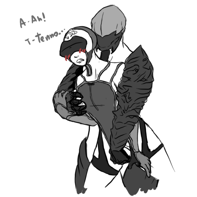 1boy 1girls ash_(warframe) bodysuit female grope male tenno tenno_operative text warframe