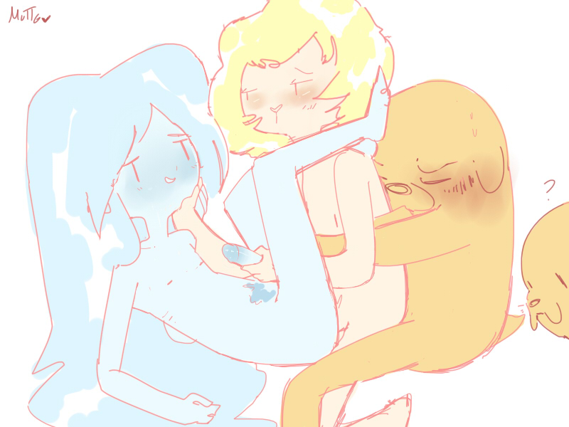 adventure_time blush canine finn_the_human furry handjob ice_finn jake_the_dog muttgirl penis trio yaoi