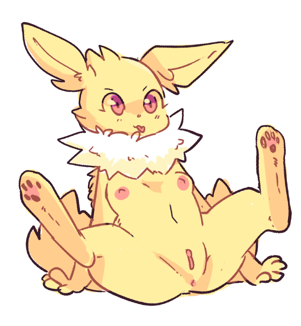 anthro anus breasts eeveelution female jolteon lamm nintendo nipples paws pokemon pussy small_breasts spread_legs spreading tongue tongue_out video_games