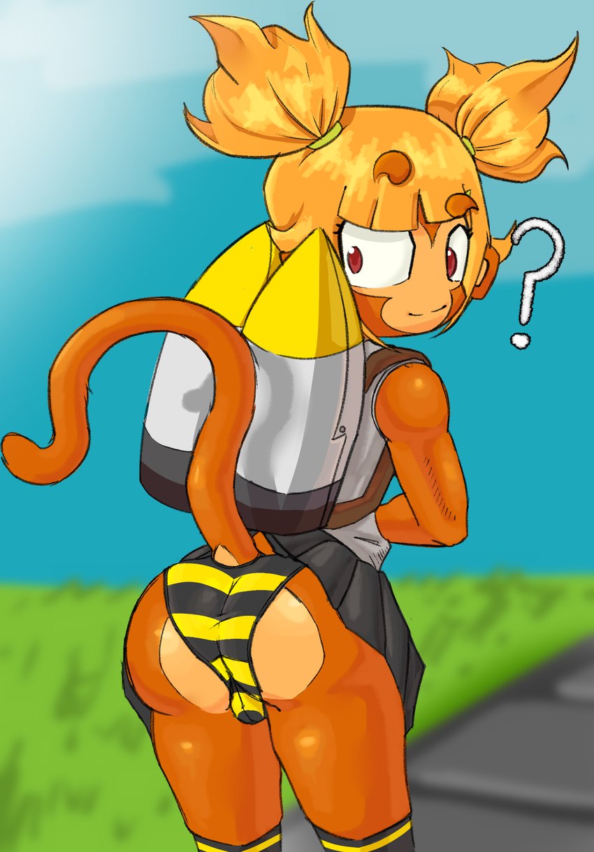 1girls anthro bloons_tower_defense confused female female_only jetpack monkey monkey_girl panties primate rosalia_(bloons_tower_defense) skirt skirt_lift twintails unknown_artist upskirt