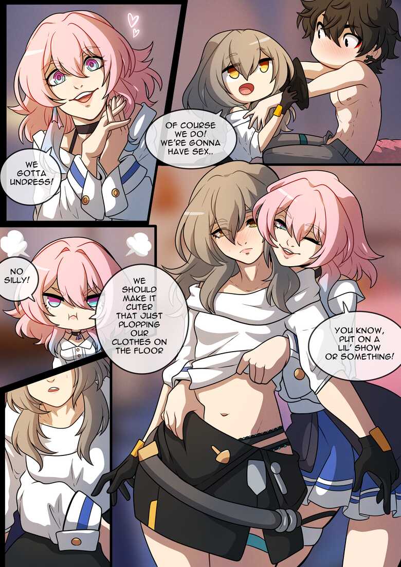 comic, dan heng, english text, female, honkai: star rail, kinkymation, male, march 7th (honkai: star rail), stelle (honkai: star rail), text, undressing, undressing another, undressing partner