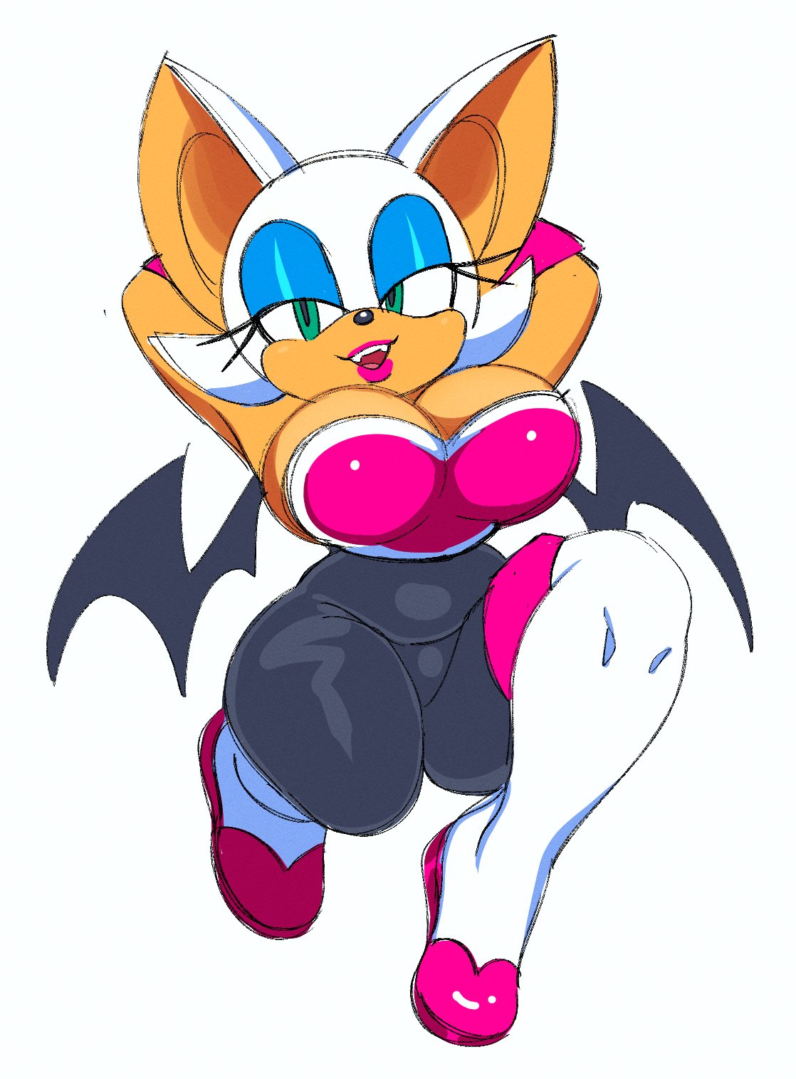 1girls big_breasts bodysuit elbow_gloves female fiinel gloves huge_breasts rouge_the_bat sonic_(series) sonic_the_hedgehog_(series) tan tan_skin tight_clothing