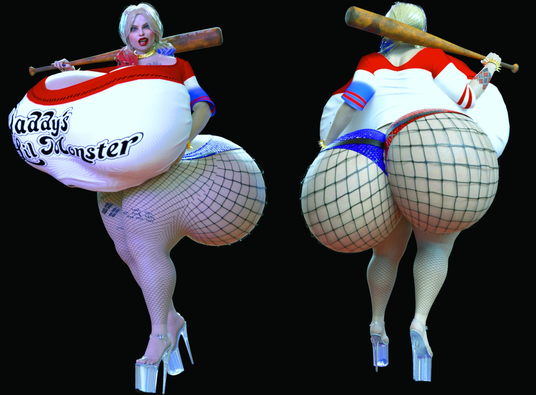 1girls, 3d, ass, ass built separately, ass expansion, batman (series), bedroom eyes, bimbo, blonde hair, breast expansion, breast growth, breast growth (enlargement), breasts, dc, dc comics, female, female only, fishnets, gigantic ass, gigantic breasts, harley quinn, heels, high heels, hourglass figure, huge ass, huge breasts, hyper, hyper ass, hyper breasts, hyper hourglass, jackd22, platform heels, skimpy, skirt, solo, suicide squad, suicide squad (2016), thick thighs, voluptuous, wide hips
