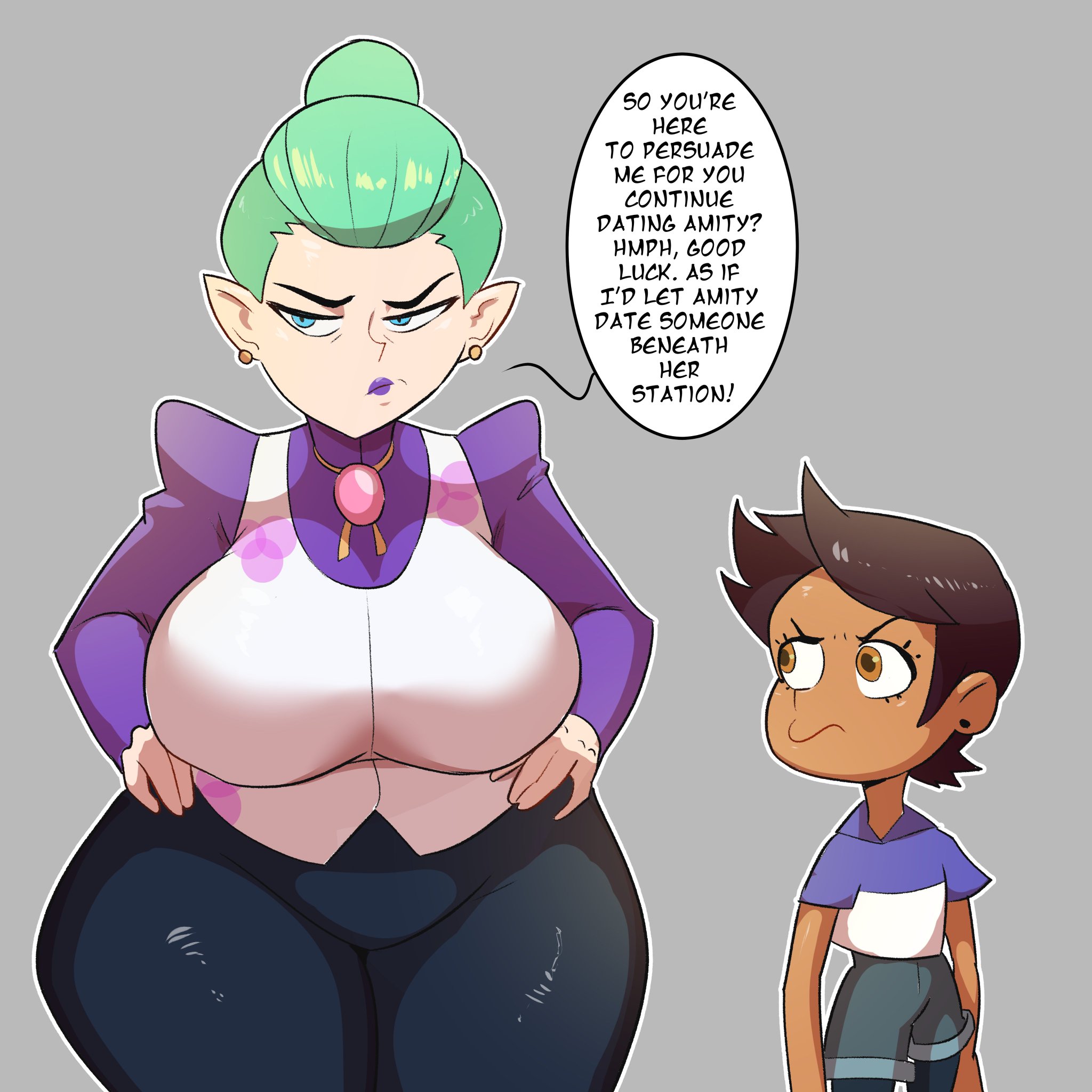 big breasts, blue crow, bottom heavy, bottom heavy female, breasts, disney, disney channel, female, groping breasts, interracial, luz noceda, milf, odalia blight, smaller male, the owl house, thick thighs, venus body, witch (the owl house)