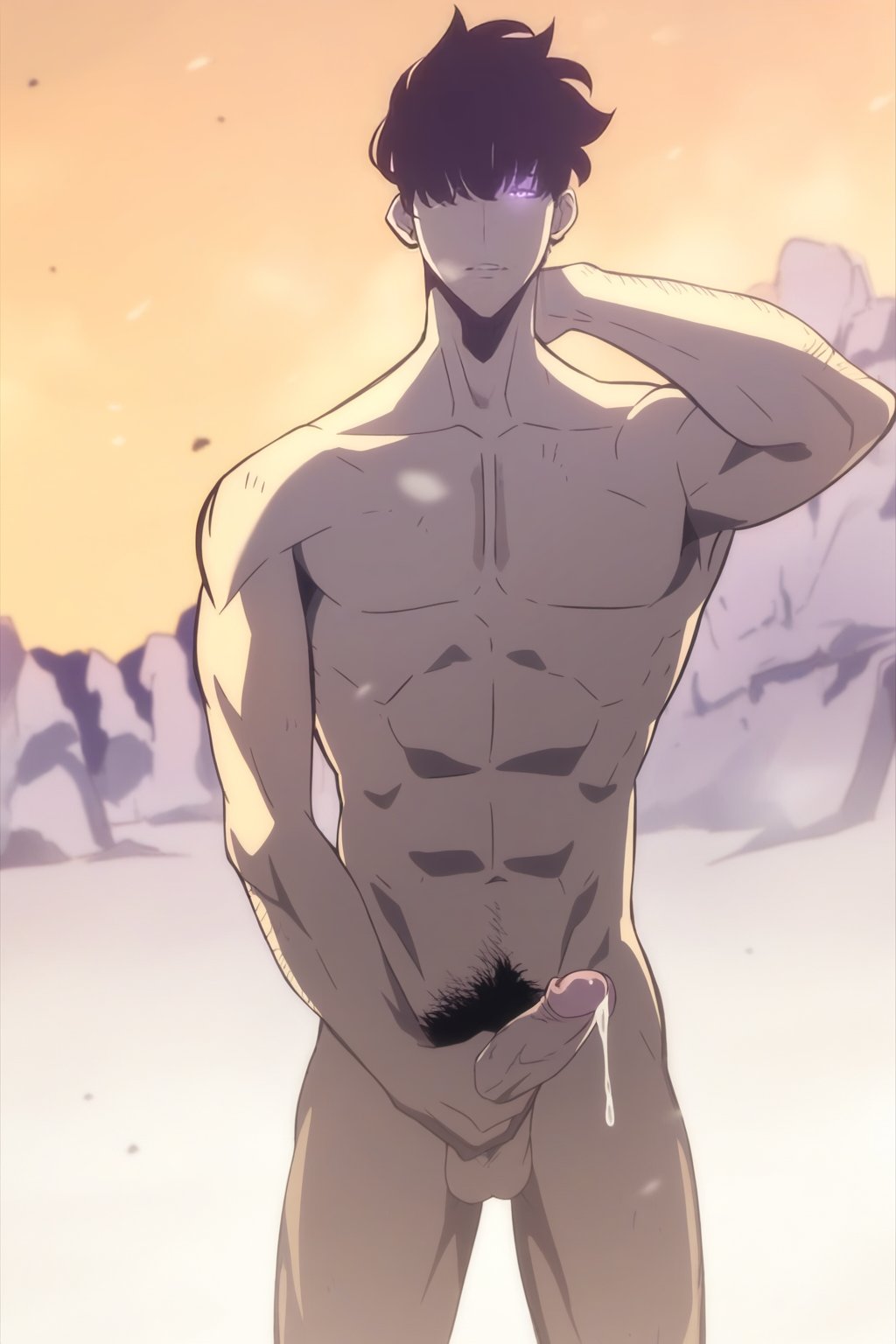 ...pecs pectorals penis pink_penis pubic_hair solo solo_focus solo_leveling ...