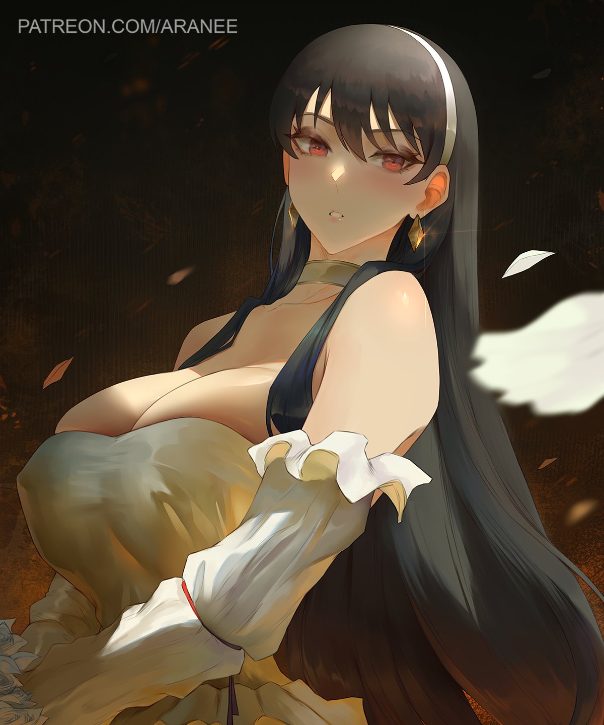 1girls aranee araneesama big_breasts black_hair breasts choker earrings female female_only human milf solo spy_x_family tagme voluptuous white_dress white_skin yor_briar yor_forger