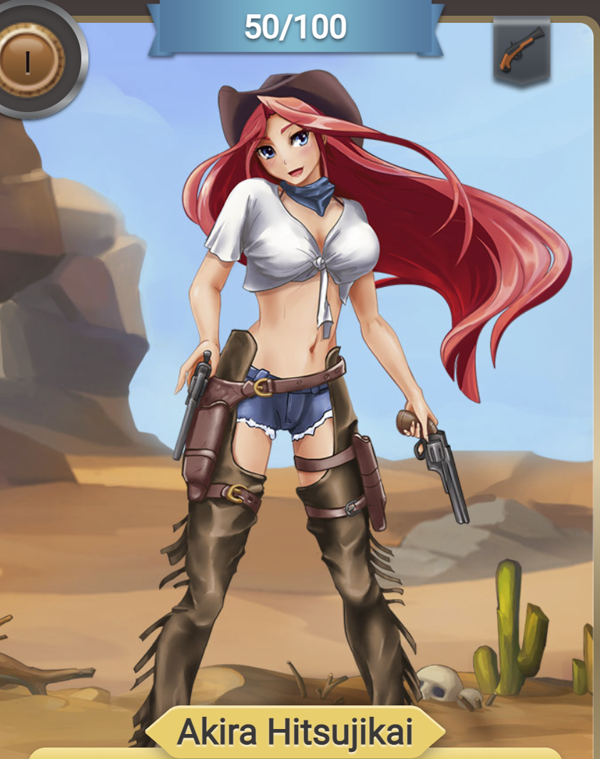 akira_hitsujikai blue_eyes blue_eyes_female blue_pants cactus cowboy_boots cowboy_hat cowboy_outfit cowgirl fap_titans firearm gun handgun holding_gun holding_object holding_weapon long_hair_female long_red_hair nutaku red_hair red_hair_female revolver weapon white_shirt