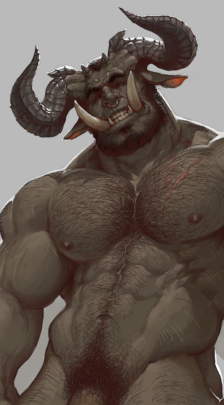 1boy bara beard biceps big_biceps big_fangs big_horns big_muscles big_pecs black_hair body_hair bodybuilder chest_hair daddy deer_ears dilf facial_hair fangs fangs_male fangs_out golden_eyes green_body green_skin hairy hairy_abs hairy_arms hairy_chest hairy_male hairy_pecs hairy_pubes hairy_shoulders hairy_stomach hairy_thighs horns huge_muscles looking_at_viewer looking_down low-angle_view male male_chest male_only manly mature mature_male muscular muscular_arms muscular_male muscular_shoulders muscular_torso nipples nose_ring nude nude_male ogre ogre_male partially_nude pecs pectorals penis_peek pockyrumz pubes rumlockerart scar scar_on_chest solo_male teeth teeth_showing yellow_eyes