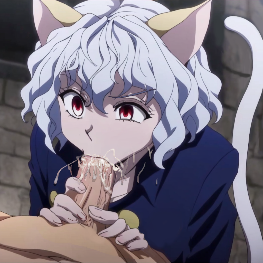 1girls ai_generated animal_ears blowjob breasts cat_ears cat_girl catgirl chimera_ant cum cum_drinking cum_in_mouth drinking_cum fellatio female humanoid hunter_x_hunter neferpitou nekomimi oral oral_sex pale-skinned_female pale_skin short_hair shounen_jump tail villainess white_hair