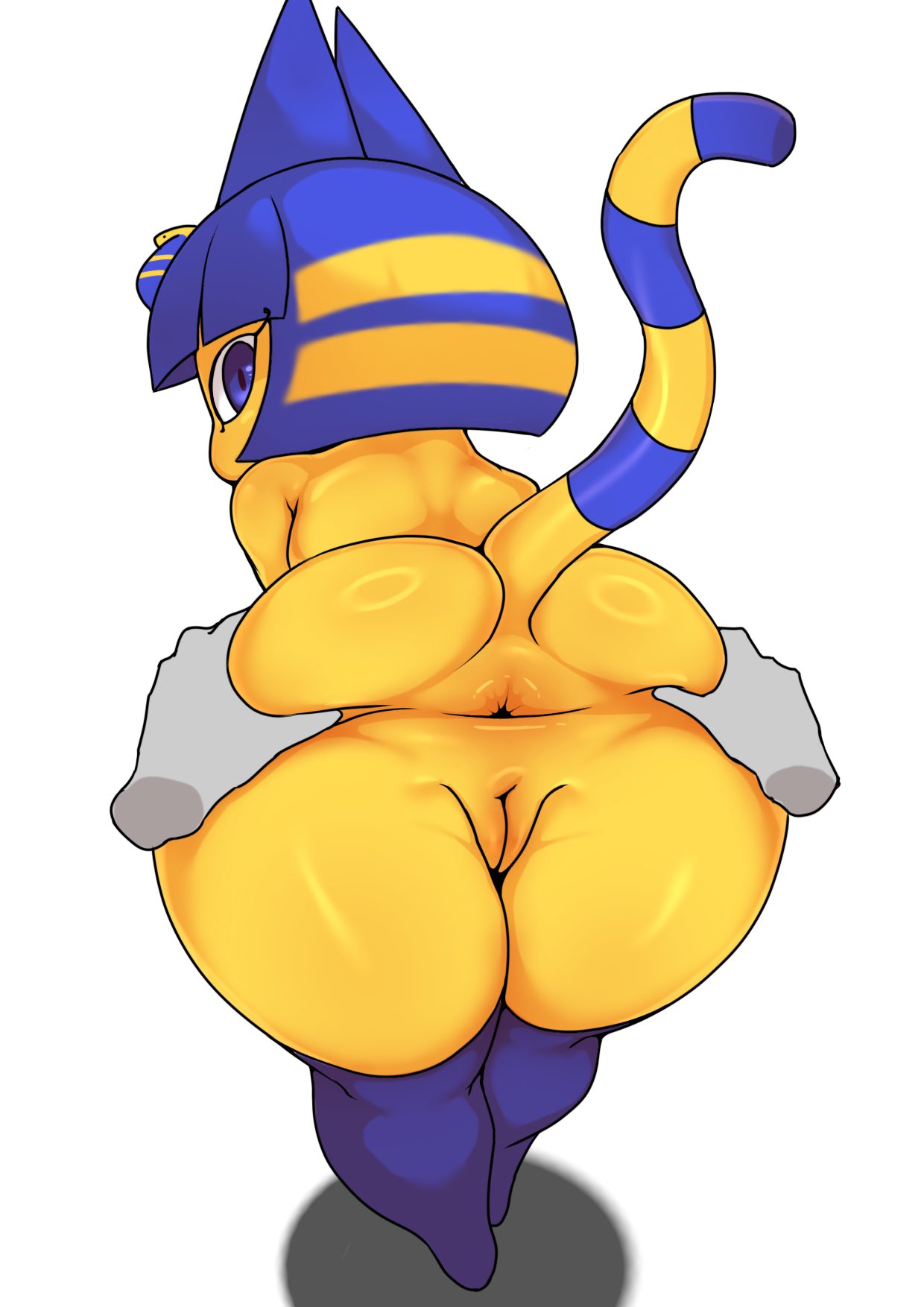 2025 ambiguous_gender animal_crossing ankha ankha_(animal_crossing) anthro anus ass big_butt blue_body blue_ears blue_eyes blue_fur blue_hair blue_legs blue_tail butt_grab digital_media_(artwork) disembodied_hand domestic_cat duo eyelashes felid feline felis female female/ambiguous female_anthro fingers fur genitals grey_body grey_hands hair hand_on_butt headdress headdress_only headgear headgear_only hi_res looking_at_viewer looking_back looking_back_at_viewer mammal markings multicolored_body multicolored_fur multicolored_tail nintendo nude nude_anthro nude_female pupils pussy raised_tail rear_view sarumoji shadow simple_background solo_focus spread_anus spread_butt spreading standing striped_body striped_fur striped_markings striped_tail stripes tail tail_markings thick_thighs uraeus white_background wide_hips yellow_body yellow_fur yellow_tail