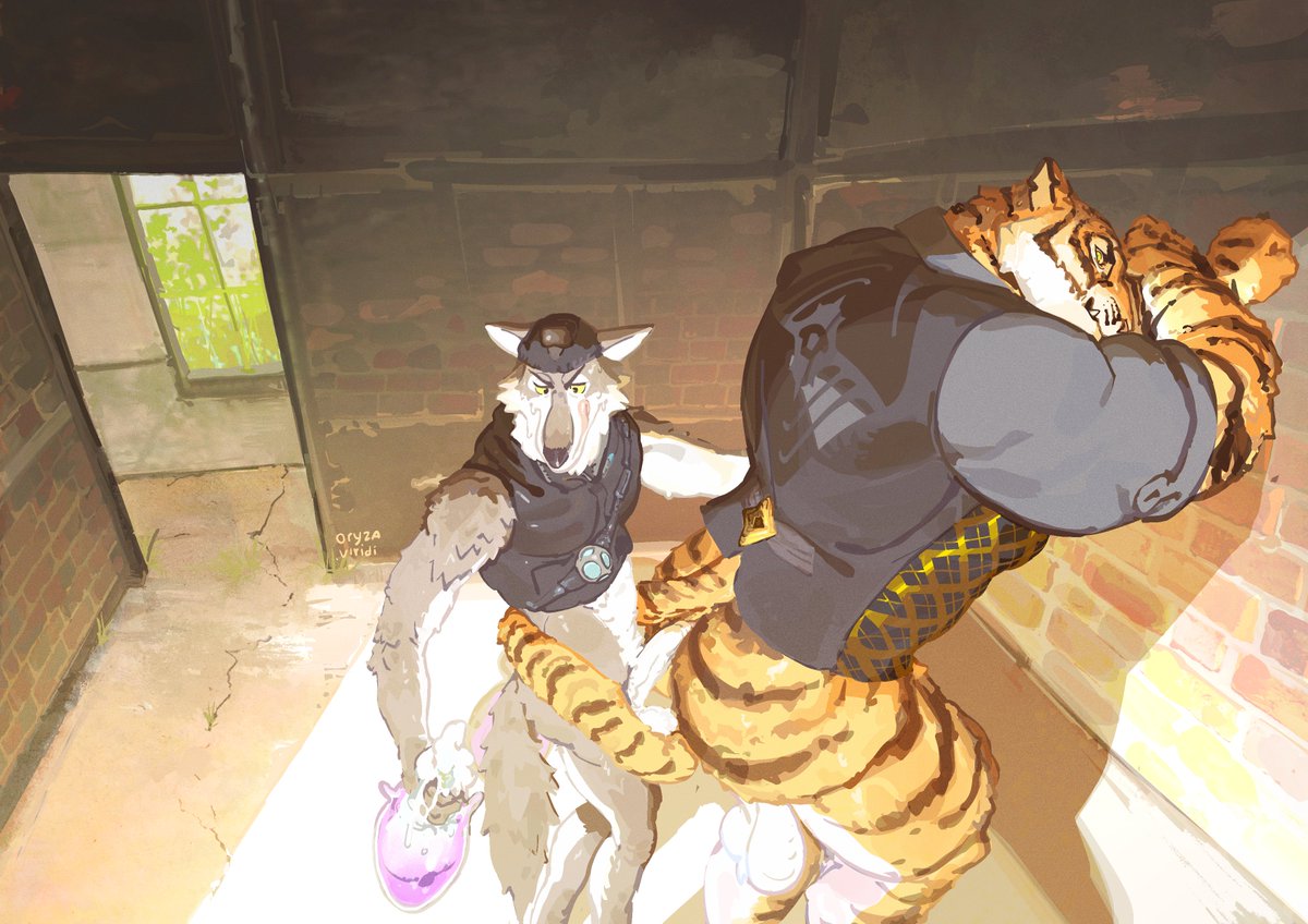 2024 2boys abandoned abandoned_building against_surface against_wall anthro ass balls beverage biceps big_butt canid canine canis clothed clothing detailed_background digital_media_(artwork) duo epic_games erection fangs felid fortnite fur gay gay_sex genitals hot_dogging humanoid_genitalia humanoid_penis larger_penetrated looking_back male male/male male_only male_penetrated male_penetrating male_penetrating_male mammal muscular muscular_anthro muscular_male muscular_thighs orange_body orange_fur oryzaviridi oscar_(fortnite) pantherine penetration penis sex shirt size_difference small_dom_big_sub smaller_male smile stripes tail teeth tiger tongue tongue_out topless topless_anthro topless_male topwear wendell_(fortnite) white_body white_fur wolf