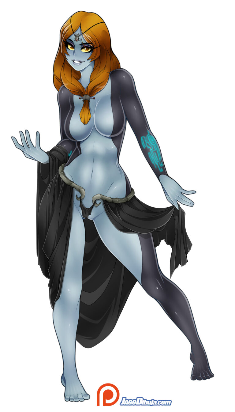 1girls black_skin blue_skin jago_dibuja large_breasts long_hair looking_at_viewer midna nintendo orange_hair sarong the_legend_of_zelda topless twili twili_midna twilight_princess voluptuous