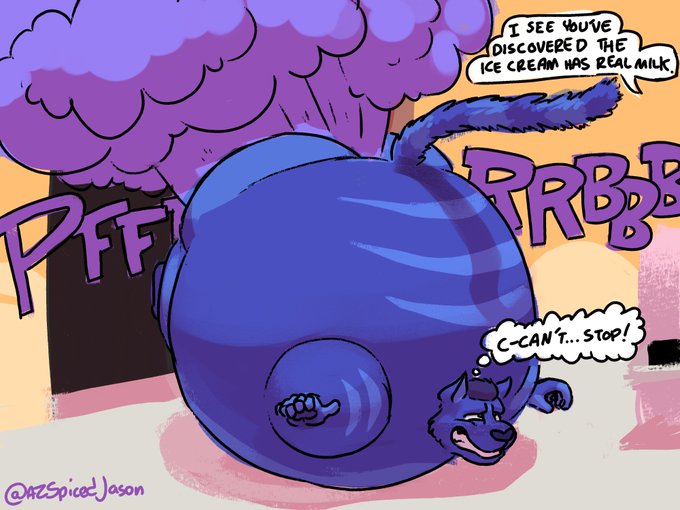 azspicedjason blue_body blueberry_inflation fart fart_cloud farting furry giant_ass hyperfart round_belly sunken_limbs