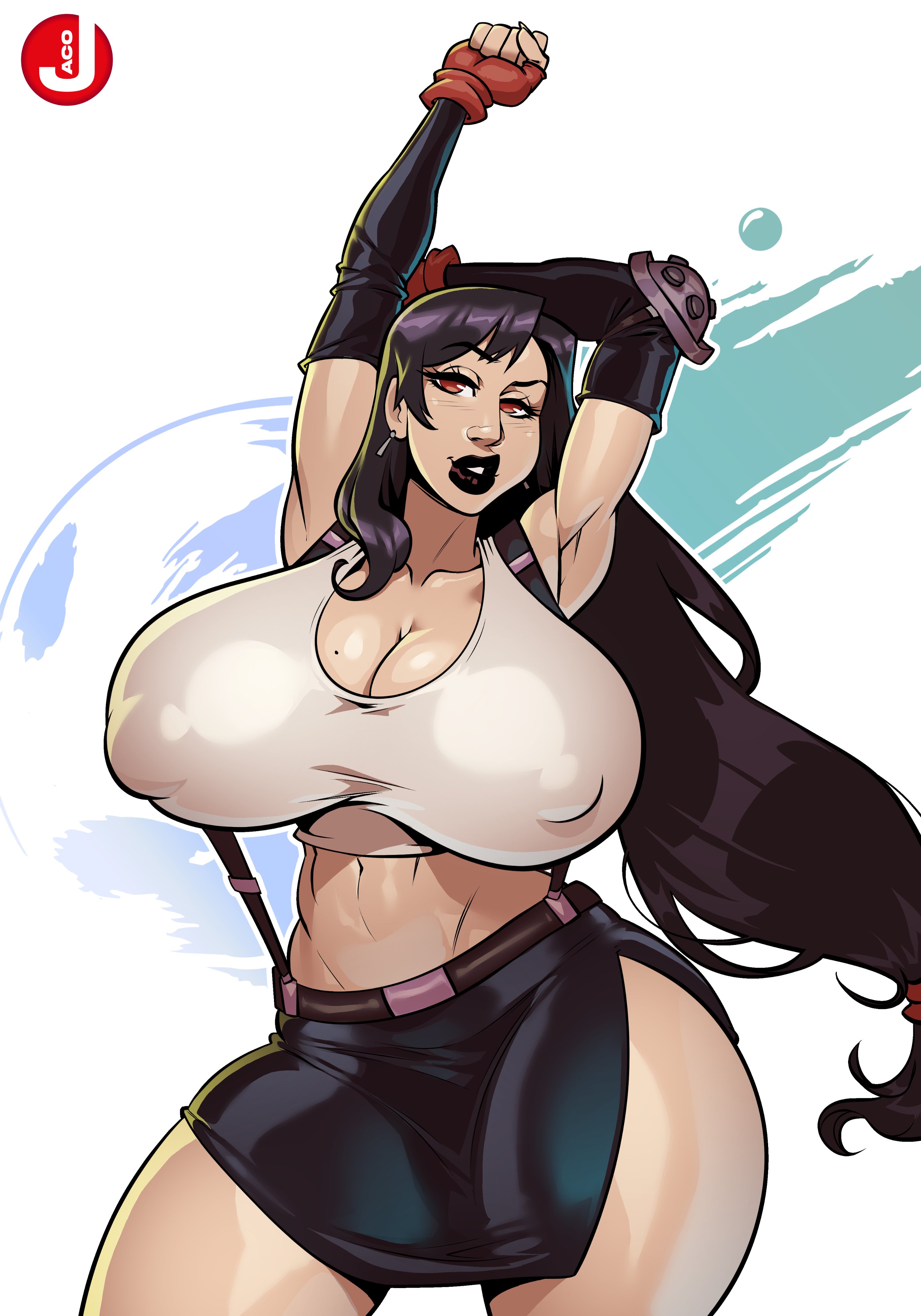 1girls, big breasts, breasts, female, female focus, female only, final fantasy, final fantasy vii, huge breasts, iacolare, jacogram, large breasts, miniskirt, nipple bulge, square enix, tagme, thick thighs, thighs, tifa lockhart