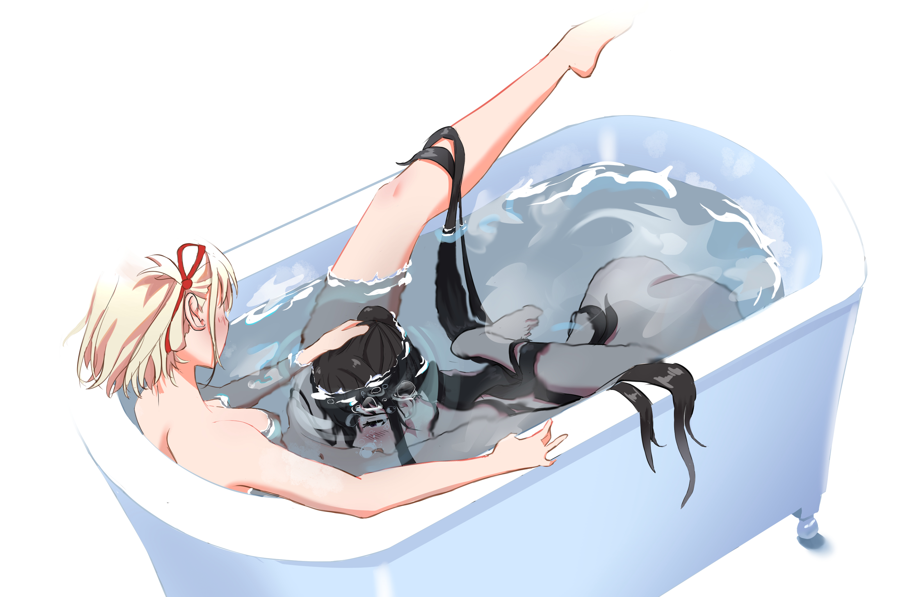 2girls, bathtub, breasts, cunnilingus, female, female only, female/female, inoue takina, lesbian couple, lesbian sex, licking pussy, lycoris recoil, marima666 (artist), multiple females, multiple girls, nishikigi chisato, nude, nude female, oral, oral sex, partially submerged, pussy, spread legs, submerged, underwater cunnilingus, yuri
