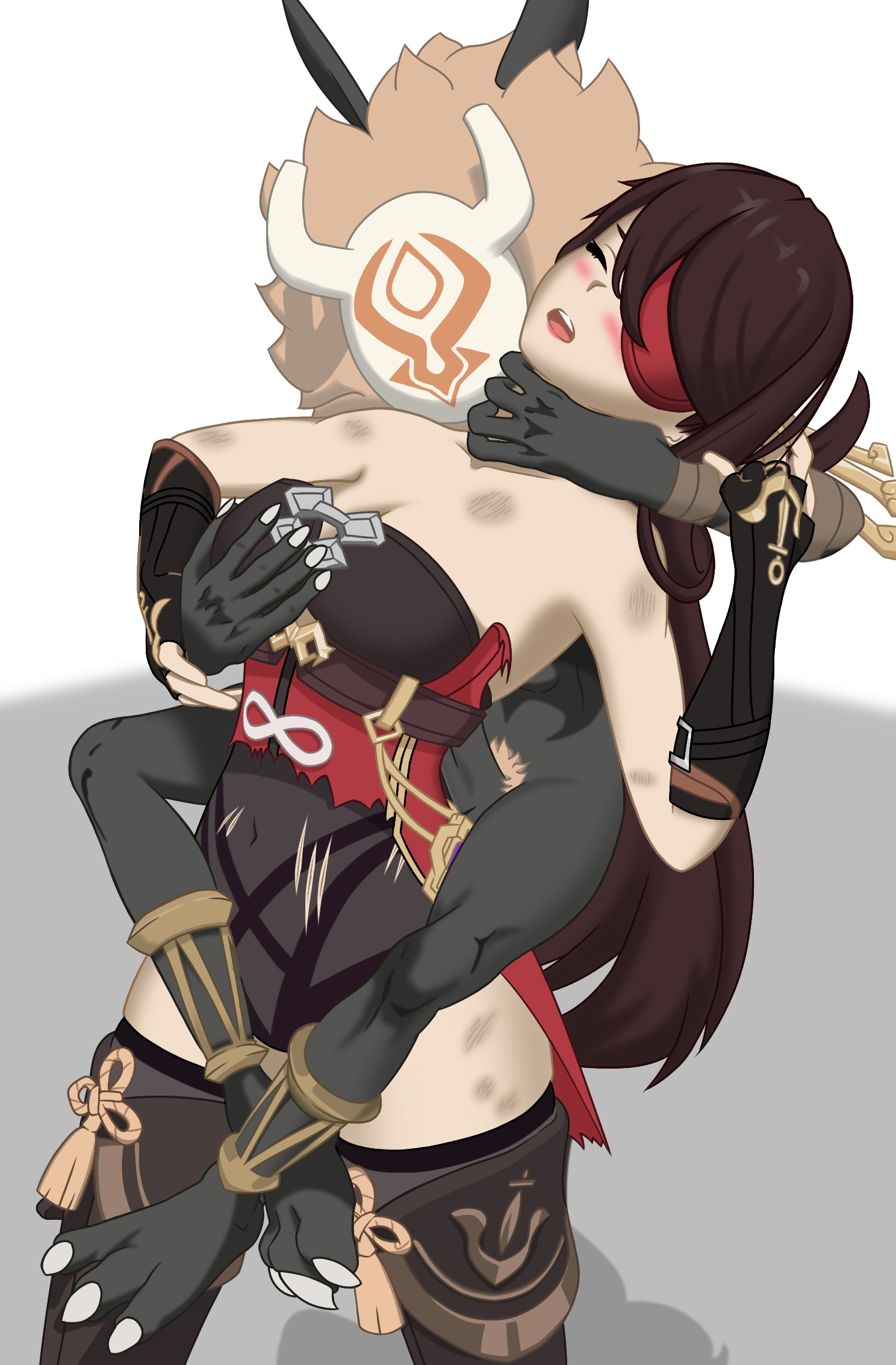 3d, beidou (genshin impact), breast grab, breast grab from behind, breasts, bruise, choke hold, choking, defeated, defeated heroine, dominant male, female, forced, genshin impact, grope, grope from behind, groped from behind, hilichurls (species), humping, imminent penetration, imminent rape, interspecies, legs around partner, legs around partner's hips, legs around waist, male, monster, monster rape, naked, naked male, navel, neck grab, on back, partially clothed, partially clothed female, partially undressed, penis, penis on back, piggyback, rape, raped by monster, reluctant, scratches, sexual assault, small dom big sub, struggling, struggling to get out, torn bodysuit, torn clothes, torn clothing