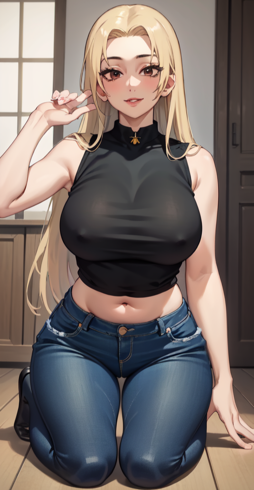 1girls ai_generated bangs bare_shoulders big_breasts breasts clothing curvaceous denim denim_jeans female female_only huge_breasts jeans jujutsu_kaisen large_breasts light-skinned_female light_skin long_hair looking_at_viewer midriff no_bra no_bra_under_clothes oppai pale-skinned_female pants parted_bangs pov pov_eye_contact self_upload sleeveless sleeveless_shirt smile stable_diffusion very_long_hair voluptuous yuki_tsukumo