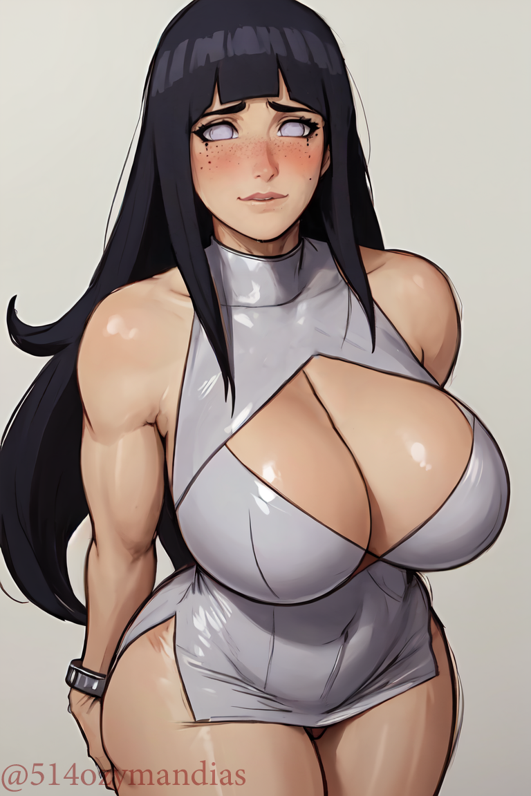 ai_generated huge_breasts hyuuga_hinata latex latex_suit naruto naruto_(series) naruto_shippuden ozymandias thick_thighs wide_hips