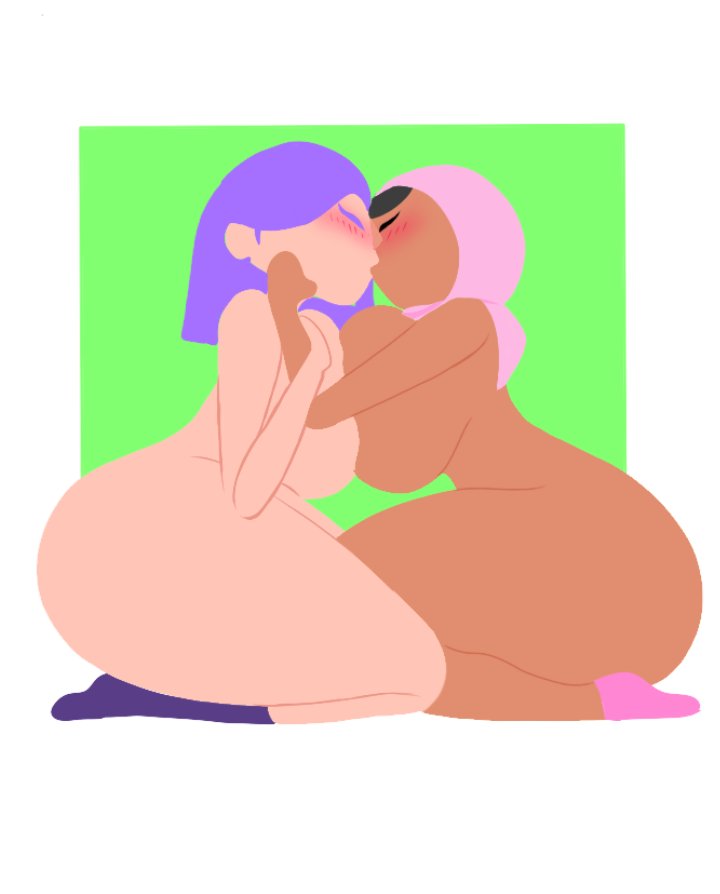 2girls big_breasts big_butt blush breasts closed_eyes dark_skin duolingo female gatomanowo1 hijab kiss_on_lips kissing kneeling large_breasts lesbian_kiss lily_(duolingo) multiple_girls naked naked_female no_outlines nude nude_female purple_hair socks_only tagme thick_thighs yuri zari_(duolingo)