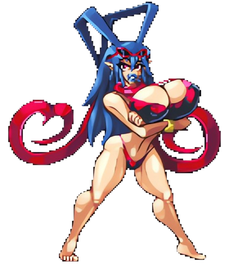 big_breasts bikini bimbo bimbofied blue_hair breasts cleavage disgaea disgaea_d2 genderswap_(mtf) huge_breasts laharl laharl-chan large_breasts long_hair looking_at_viewer nippon_ichi_software rule_63 string_bikini