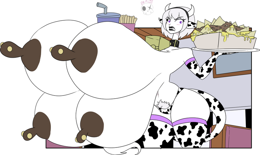 breasts cow_girl cow_print da-fuze homestuck hyper hyper_breasts multi_breast rose_lalonde tagme thighhighs waitress