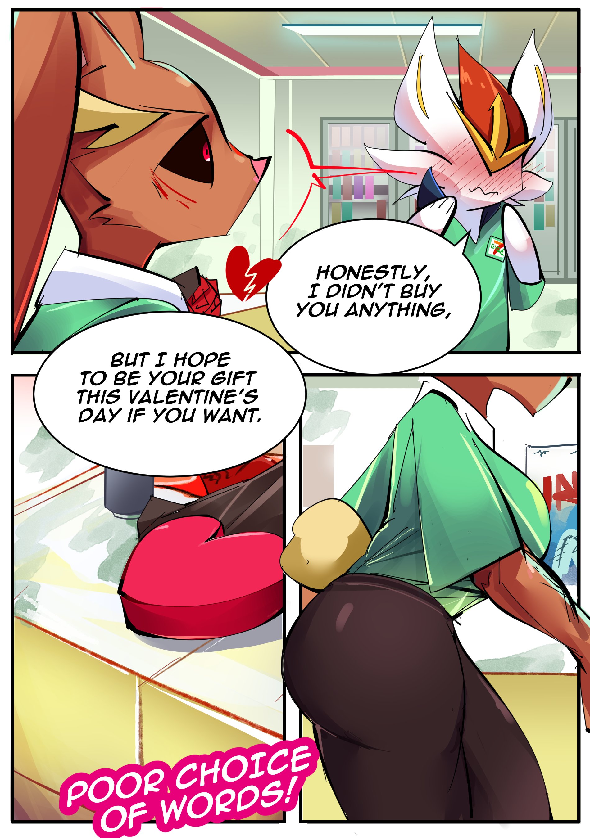 1boy, 1girls, abs, ass, big ass, big breasts, big butt, blush, breasts, bunny ears, bunny girl, cinderace, color, comic, english text, female, furry, game freak, gift, hi res, large ass, large breasts, large butt, lopunny, male, male cinderace, male/female, nintendo, page 7, pokémon (species), pokemon, pokemon (species), pokemon ss, sirkerner, tagme, text, text bubble, thick thighs