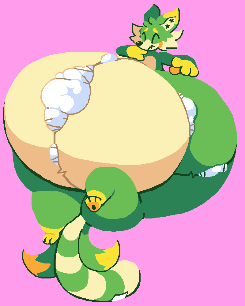 about_to_burst belly_expansion furry green_fur inflation plushie pukupukudragon ripping stuffing_(material) tagme