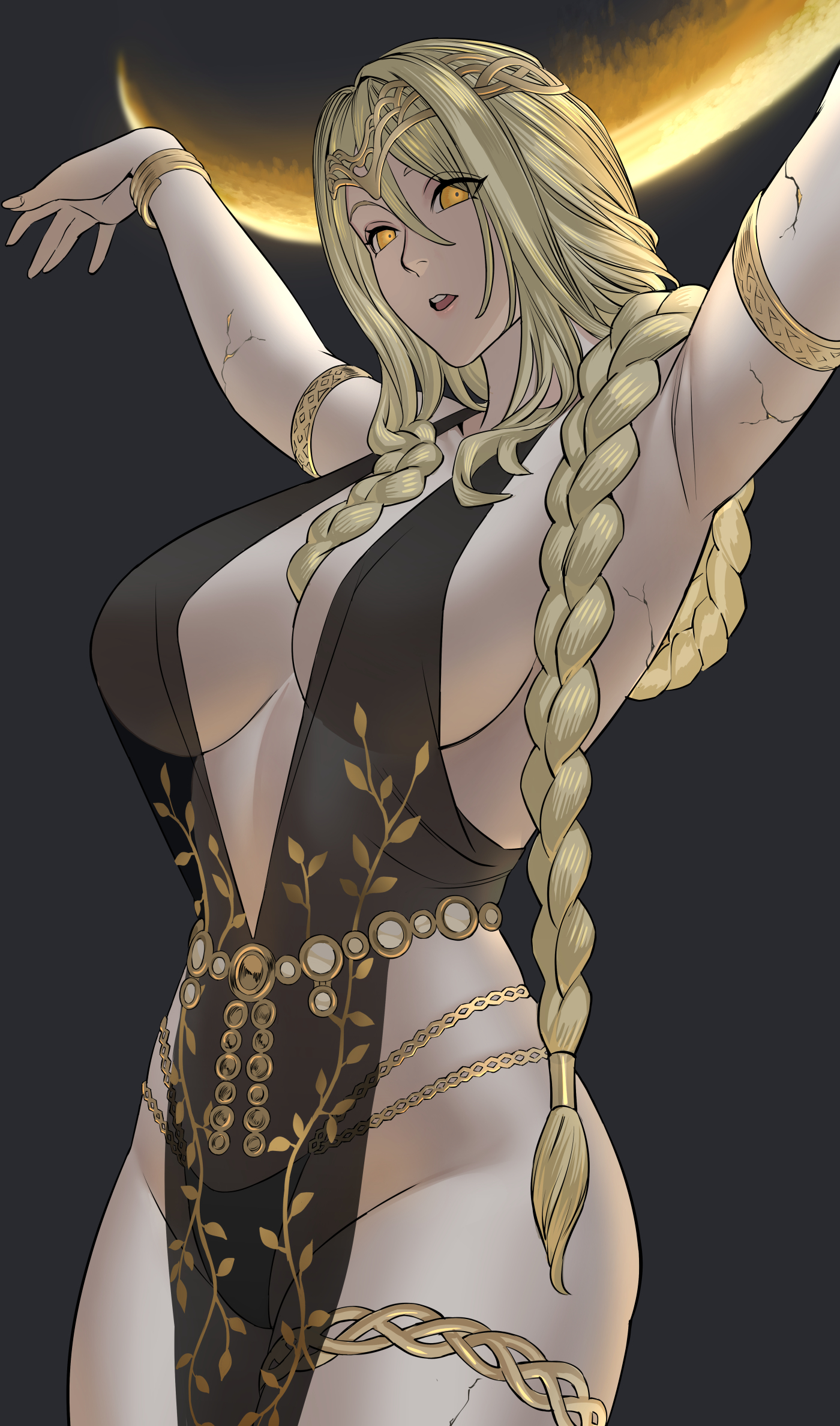 alternate hairstyle, armpits, big breasts, blonde hair, breasts, elden ring, female, female only, fromsoftware, milf, queen marika the eternal, sideboob, uka (315302627)
