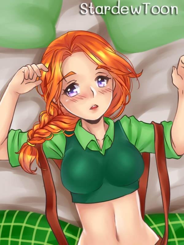 eyes female female_focus large_breasts leah_(stardew_valley) lying_on_back stardew_valley