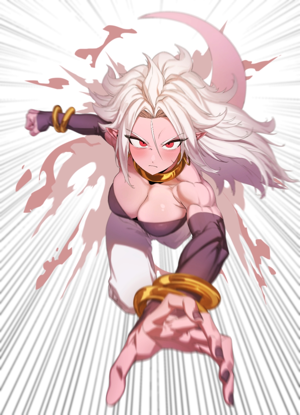 1girls android_21 arabian_clothes athletic_female attack attacking_viewer big_breasts black_nails dragon_ball dragon_ball_fighterz dragon_ball_z female_focus female_only fit_female harem_outfit jewelry looking_at_viewer majin_android_21 muscular_arms muscular_female pink_skin pointy_ears red_eyes serious serious_look solo spiked_hair spiky_hair tail zquung