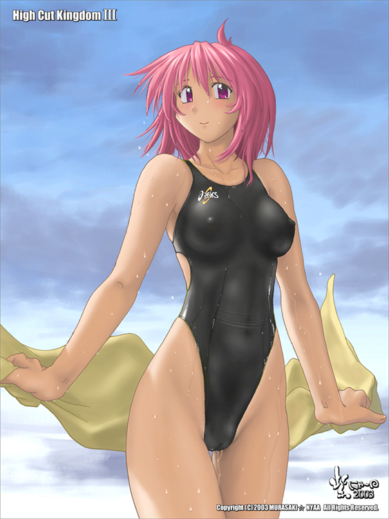 1girls female female_only murasaki_nyaa nyanko_batake one-piece_swimsuit solo swimsuit wet