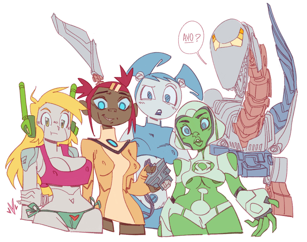 1boy, 4girls, aya (green lantern), cartoon network, cave story, curly brace, dc, dc comics, female, green lantern, green lantern (series), green lantern corps, green lantern: the animated series, hasbro, jenny wakeman, male, my life as a teenage robot, nickelodeon, nicktoons, pennicandies, sari sumdac, sky lynx (transformers), tagme, transformers, transformers animated, xj-9