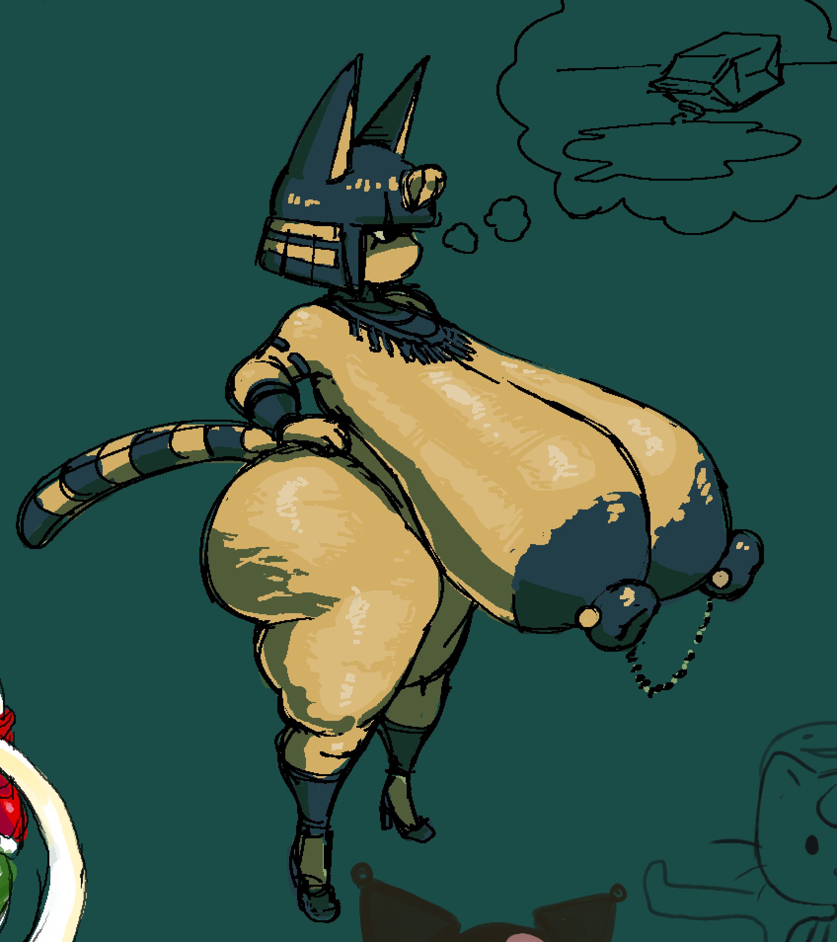 1girls, animal crossing, ankha, anthro, ass, blue nipples, breasts, cellulite, female, furry, huge areolae, huge ass, huge breasts, long breasts, nipple piercing, nipples, sagging breasts, shortstack, solo, submarichamomi2, thick thighs