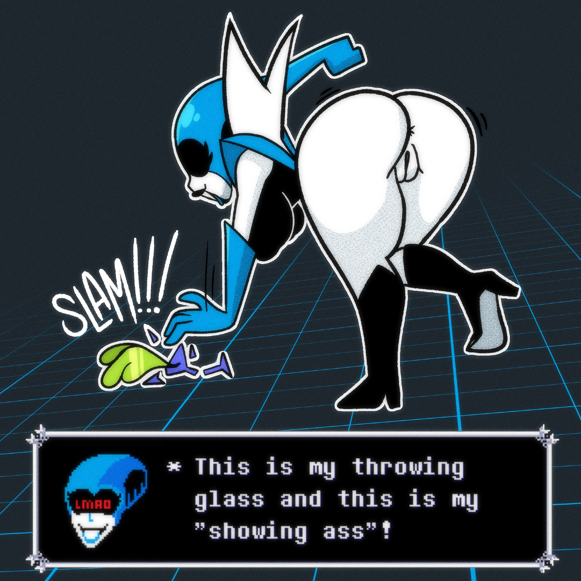 2026, anus, ass, bluesky link, breaking, breasts, computer, deltarune, deltarune chapter 2, dialogue, female only, funny, glass, lmao, pulpdirector, pussy, queen, queen (deltarune), sketch