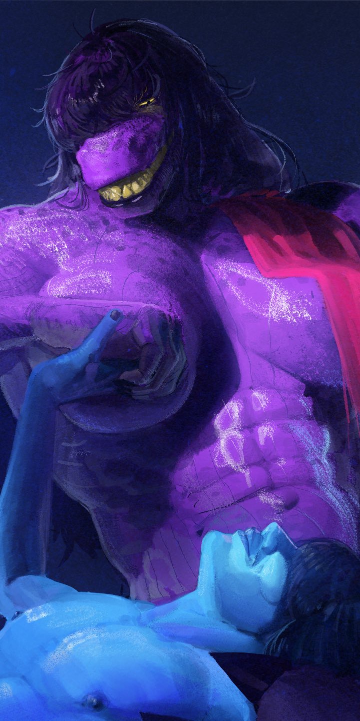 1girls, 2026, 2d, abs, anthro, badass, big breasts, blue hair, blue skin, breasts, brothersmiler, covered nipples, deltarune, goes hard, human on anthro, kris (deltarune), muscular, muscular female, purple hair, purple skin, scalie, susie (deltarune), teeth, topless, topless female, undertale (series)