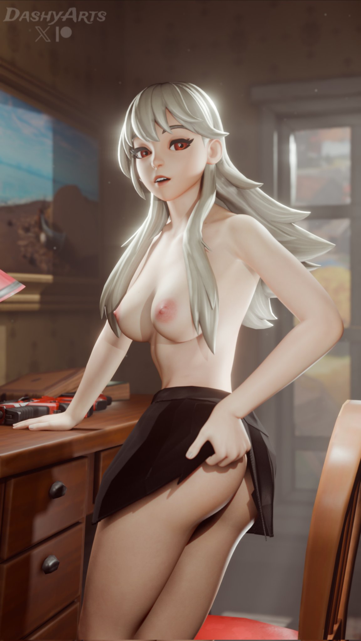 1080p, 1080x1920, 1girls, 2026, 3d, 3d (artwork), areola, areolae, ass, ass peek, blender, blonde female, blonde hair, bottomwear, breasts, clothed, clothing, dashyarts, detailed background, epic games, female, female focus, female only, fortnite, fortnite: battle royale, half naked, half-dressed, hi res, high quality, high resolution, highres, lexa (fortnite), light skin, light-skinned female, looking at viewer, medium breasts, nipples, pose, posing, presenting, presenting ass, presenting breasts, red eyes, showing off, skirt, tease, teasing, watermark