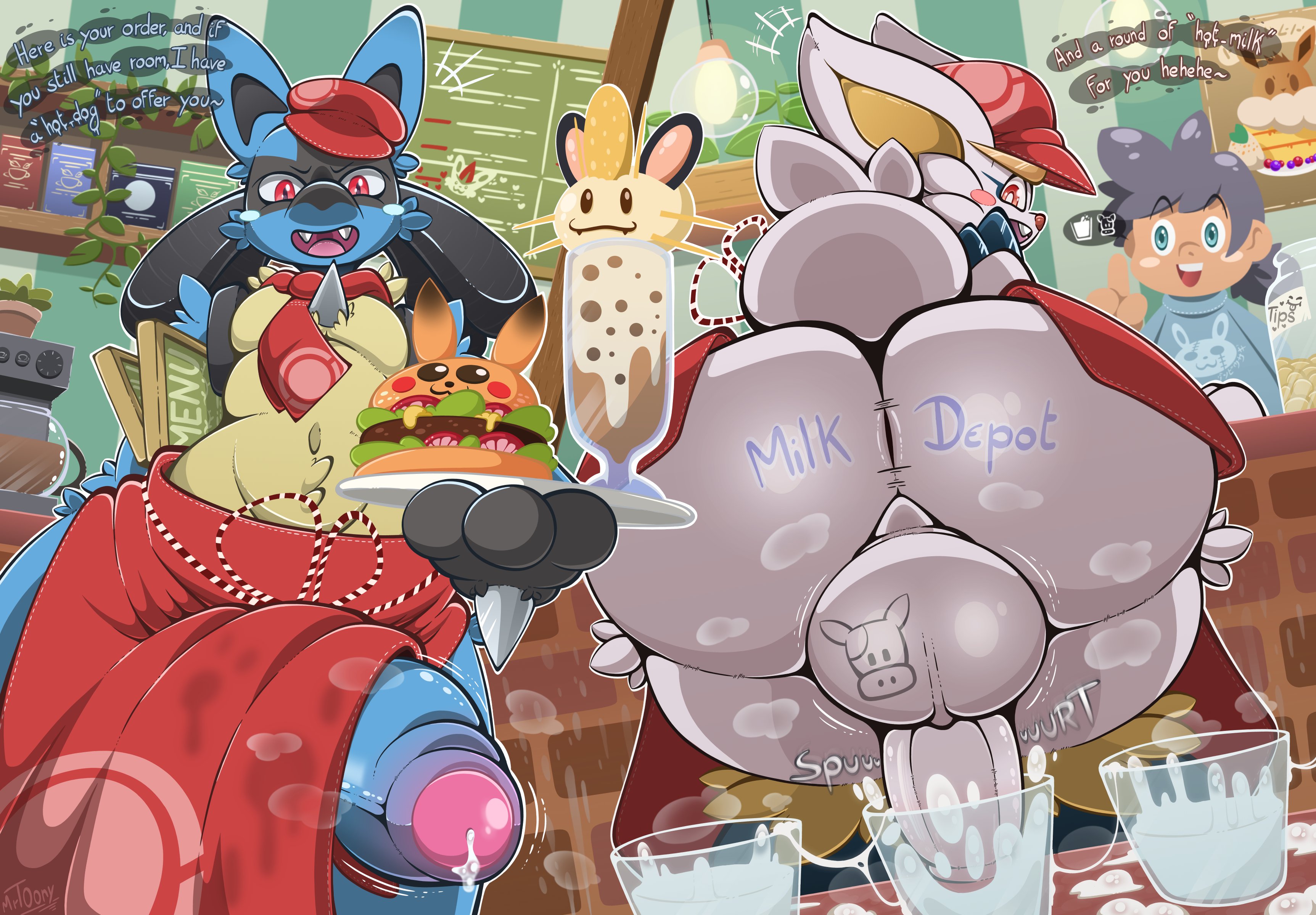 anthro, big ass, big ass (male), cinderace, furry, game freak, lucario, male, male focus, male only, mrt0ony, nintendo, pokemon, pokemon (species)