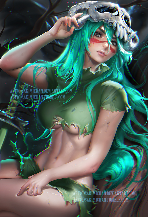 1girls, arrancar, bleach, espada, female, female only, green hair, nelliel tu odelschwanck, sakimichan, solo, tagme