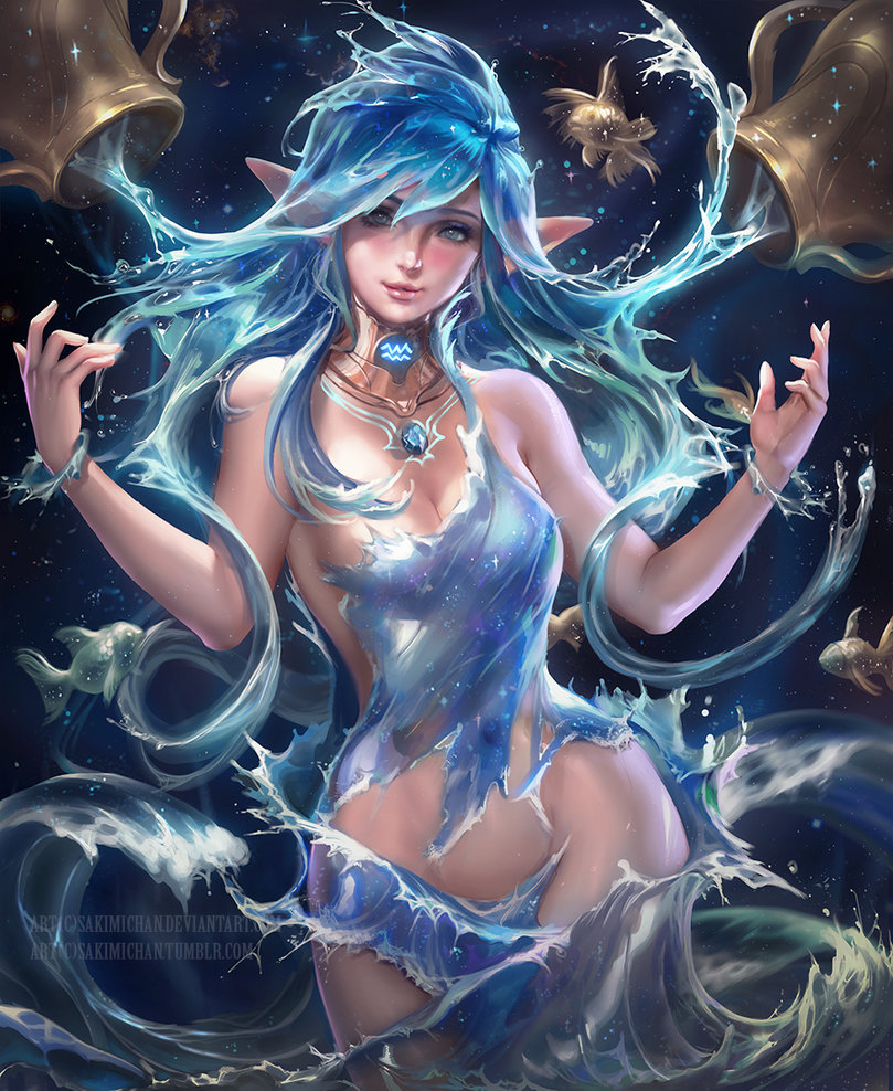 1girls aquarius_(zodiac_sign) female_only medium_breasts sakimichan solo zodiac