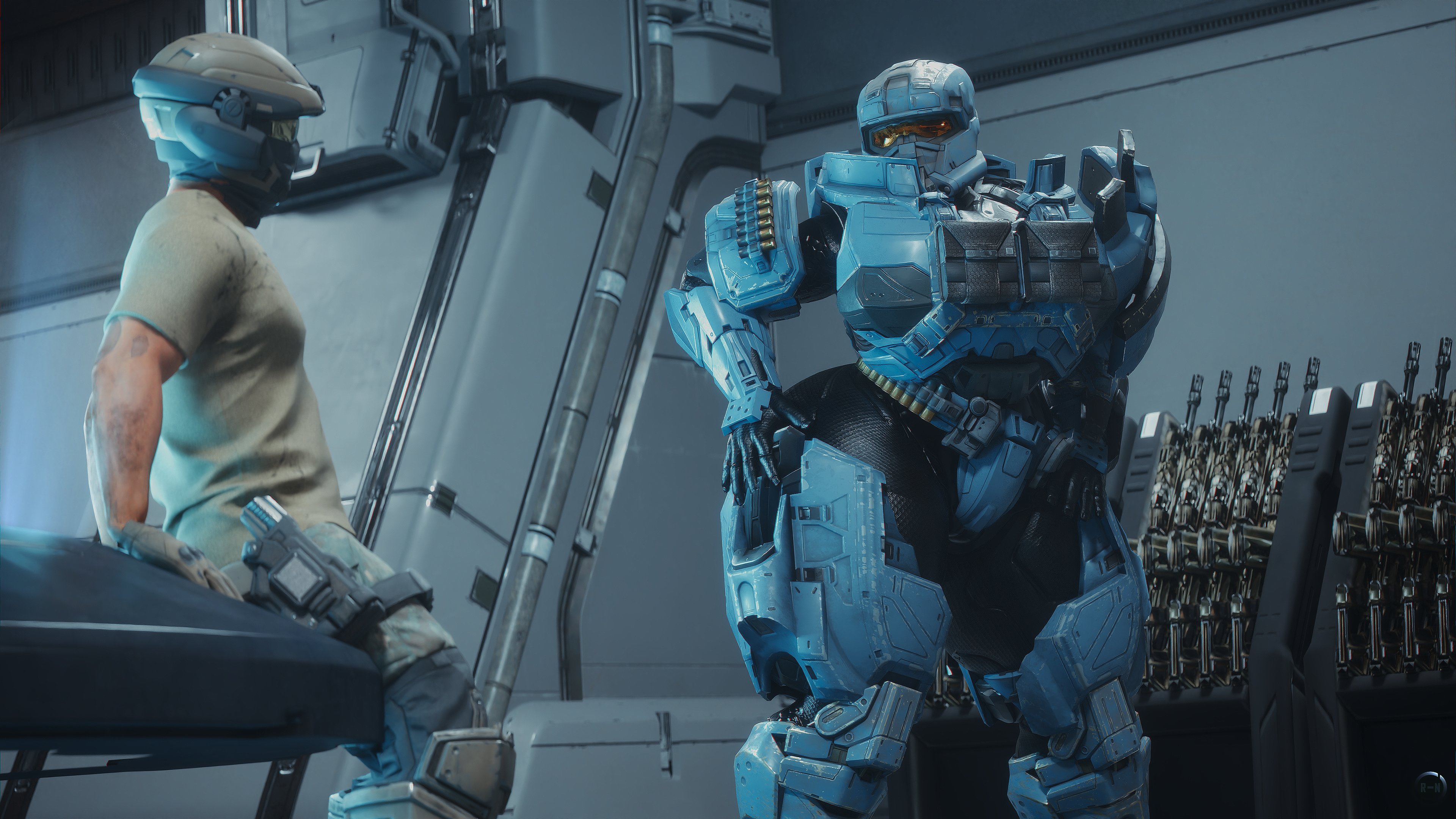 1boy, 1girls, 3d, big ass, big breasts, female spartan (halo), halo (series), huge ass, huge breasts, larger female, runn1non, shorter male, spartan (halo), taller female