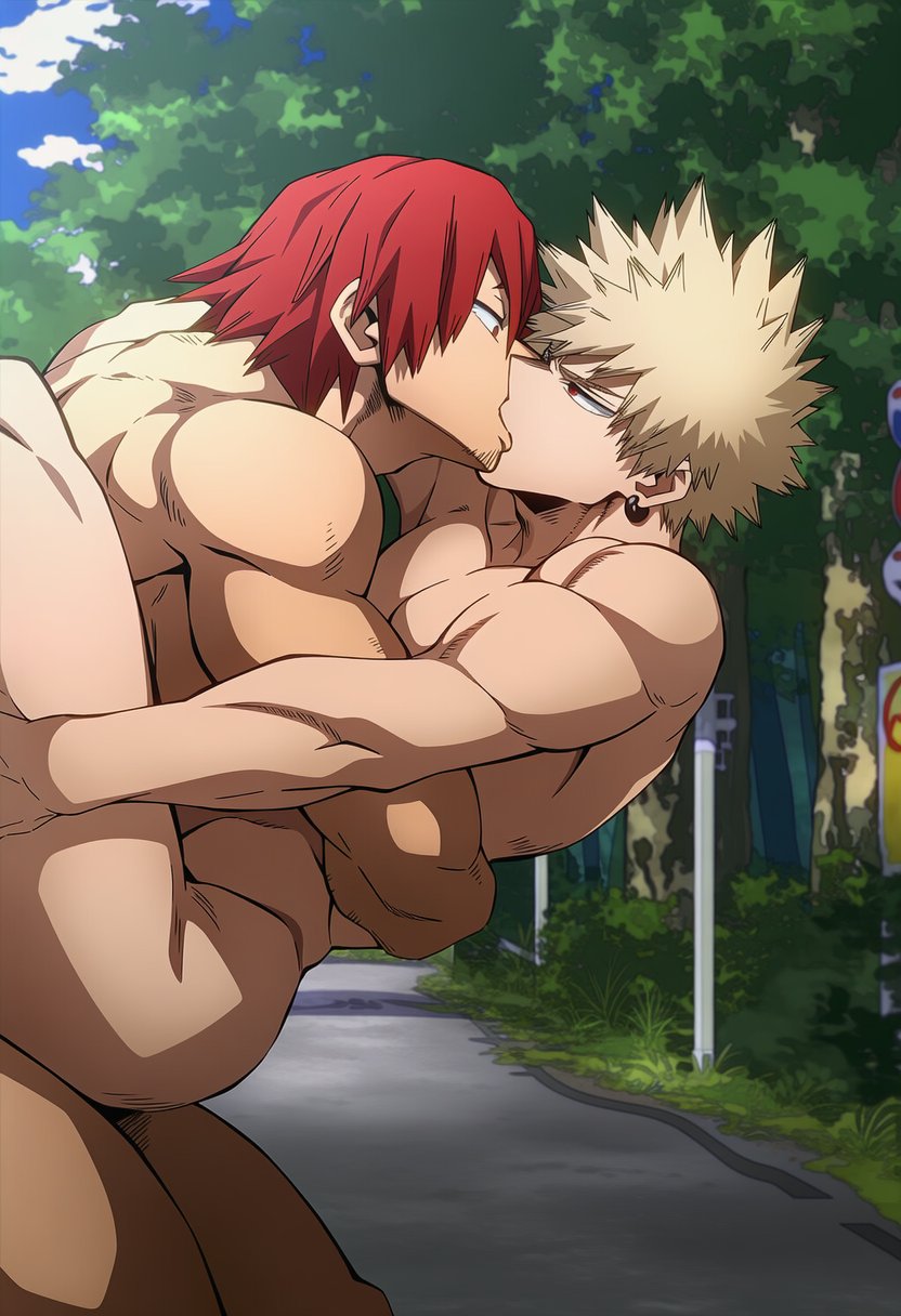 ai generated, bakugou katsuki, boku no hero academia, eijirou kirishima, gay, hawkchan99, katsuki bakugou, kirishima eijirou, male, male only, my hero academia