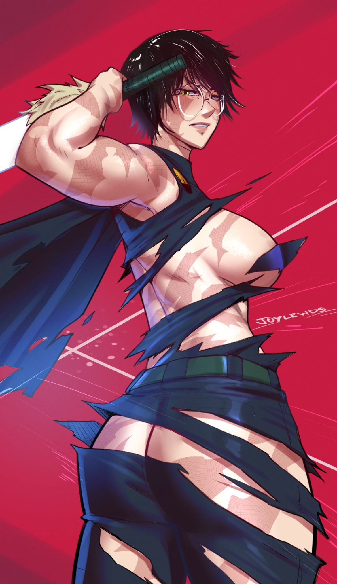 1girls, ass, athletic, athletic female, back view, backside, big ass, big breasts, big thighs, black hair, curves, curvy, cute, cute face, female, female focus, female only, fit, fit female, glasses, glasses on face, green hair, green-haired female, joylewds, juicy lips, jujutsu kaisen, katana, looking at viewer, muscular, muscular arms, muscular female, ripped clothing, ripped pants, scars, scars all over, scars on body, sexy, sexy body, sideboob, solo, solo female, solo focus, thick ass, thick thighs, tomboy, tomboyish, torn clothes, torn pants, zenin maki