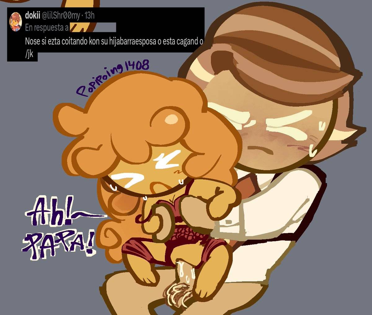 age difference, almond cookie, ambiguous penetration, brown eyes, brown hair, closed eyes, cookie run, cookie run ovenbreak, father and daughter, female, incest, male, male/female, older male, orange hair, popipoing, sex, straight sex, walnut cookie, young, younger female