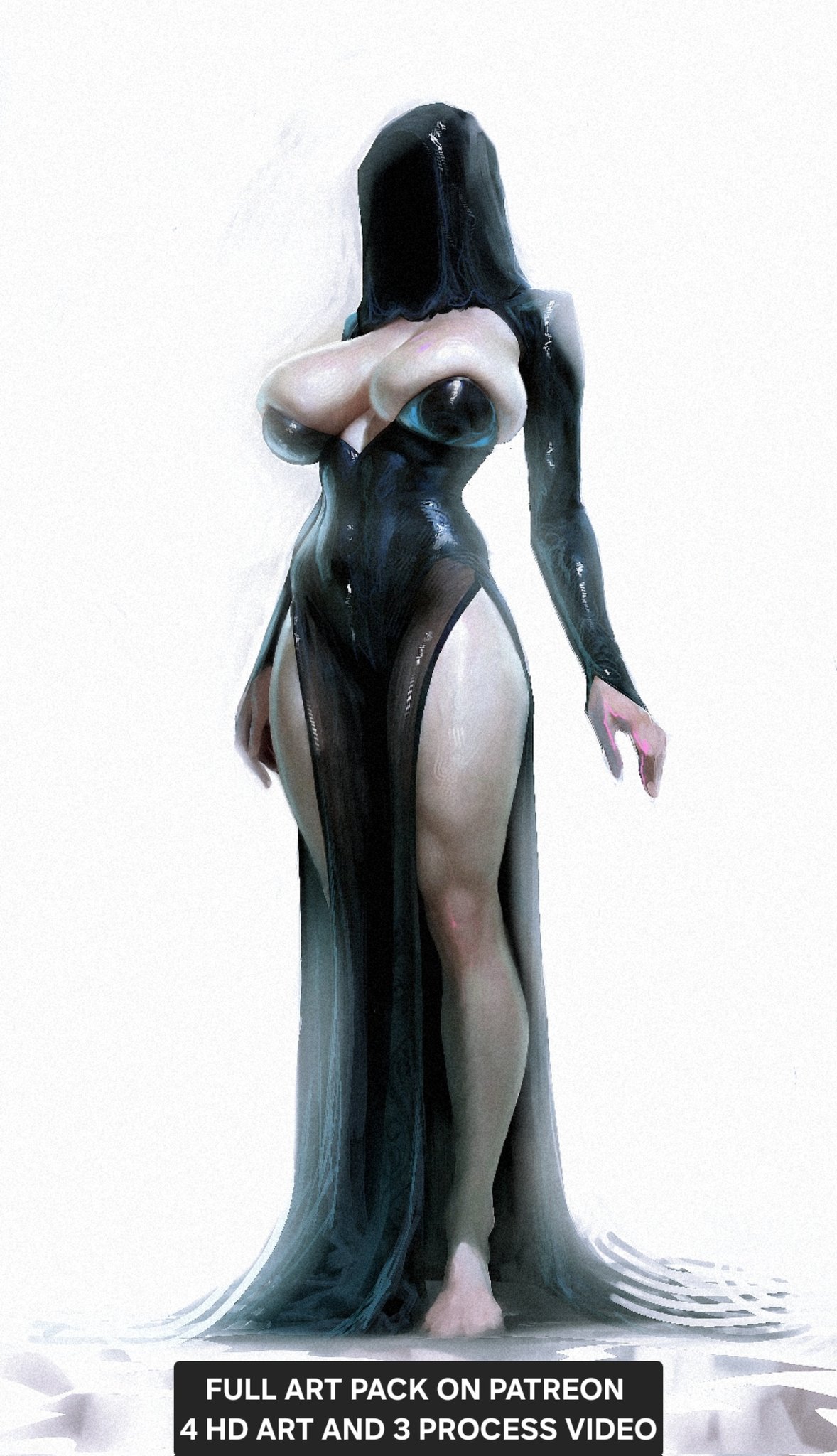 anato finnstark, artist name, artistic, artistic nude, bare breasts, bare legs, bare midriff, bare shoulders, beautiful, big breasts, breasts, breasts out, cleavage, cleavage overflow, curvaceous, curvaceous figure, curvy, curvy body, curvy female, curvy figure, curvy hips, digital drawing (artwork), digital media (artwork), digital painting (artwork), dress, ethereal, female, female focus, female only, huge breasts, latex, latex clothing, latex dress, legs, mask, masked, no visible genitalia, nonsexual, nonsexual nudity, original, original character, painting (artwork), pale skin, pale-skinned female, realistic, realistic breast size, realistic proportions, realistic textures, serene, solo, solo female, solo focus, tasteful, tasteful nudity, toned, toned female, toned legs, torso, white skin