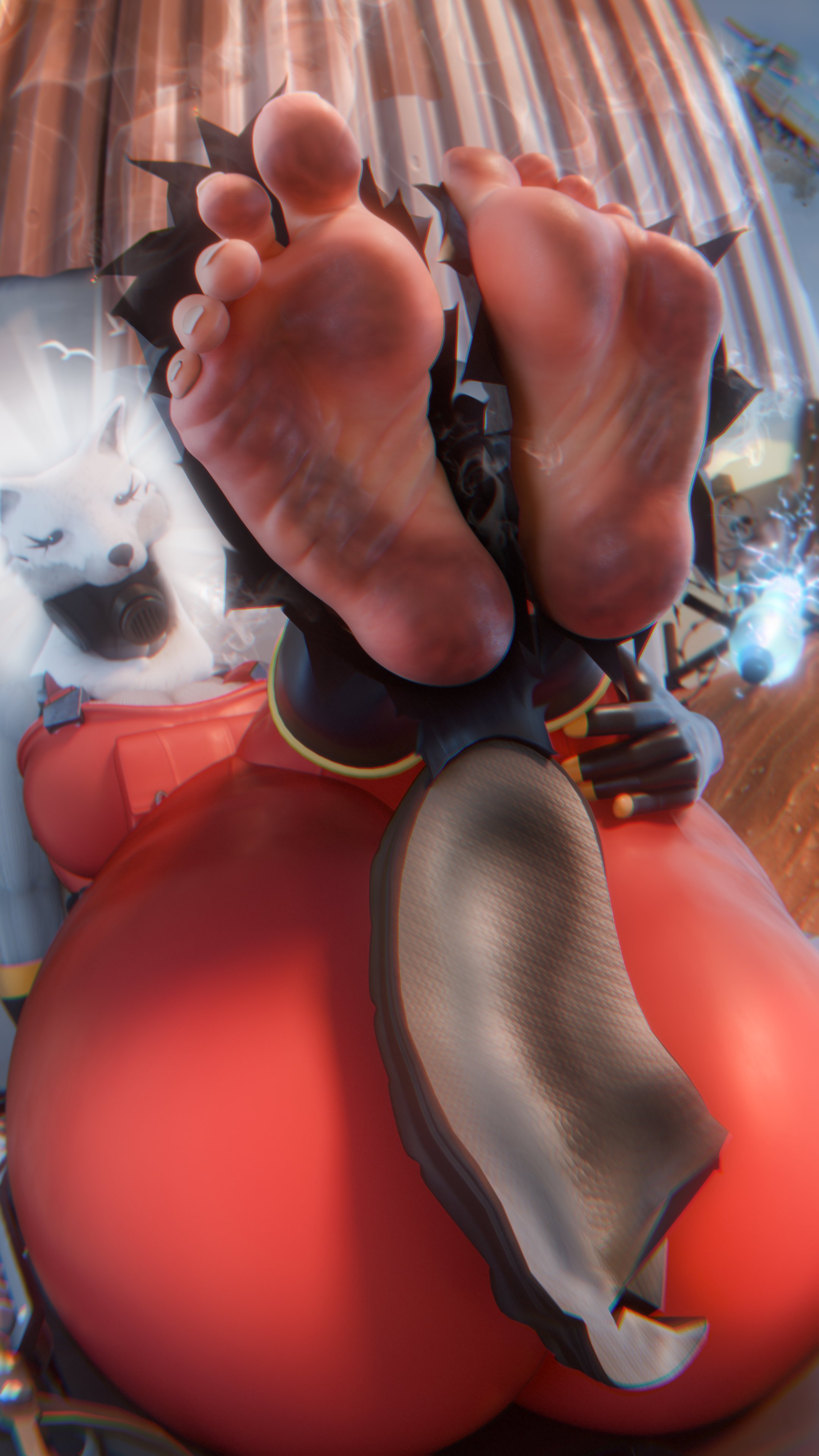 3d, after rape, ass, cand3d, destroyed clothing, dirty feet, feet focus, female focus, female only, fempyro, foot fetish, footwear, gas mask, gloves, hi res, highres, hips, huge thighs, large breasts, large thighs, latex, latex bodysuit, latex gloves, latex suit, mask, masked, musk, musk clouds, pyro (team fortress 2), red clothing, red latex, team fortress 2, wardrobe malfunction
