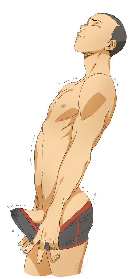 1boy abs bulge erection_under_clothes haikyuu!! male male_only muscle penis sdkay solo tagme tanaka_ryuunosuke topless underwear undressing wince