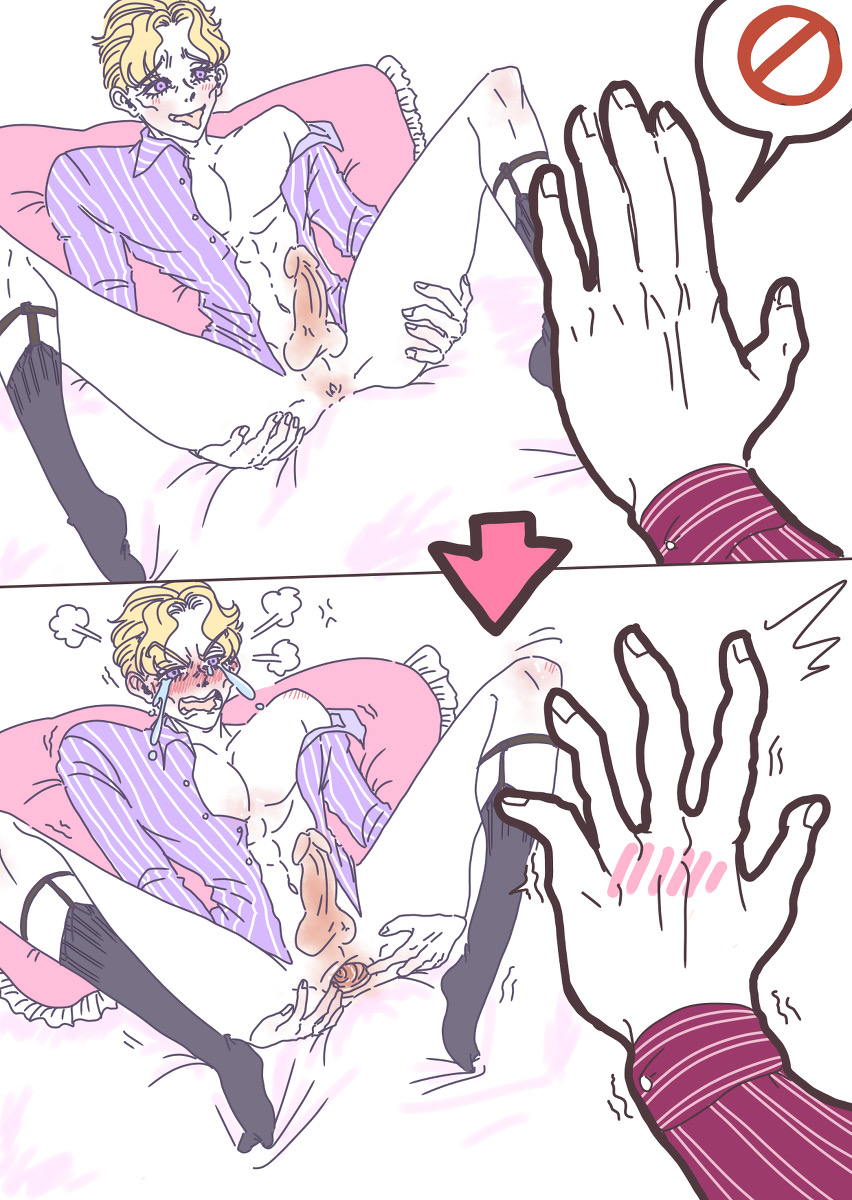 angry blush comic diamond_is_unbreakable donocho erect_penis femboy feminine_male gaping_anus high_socks imminent_anal imminent_fingering jojo's_bizarre_adventure kosaku_kawajiri legs_apart legs_spread long_socks male male_focus male_only pink_penis presenting_anus red_penis tongue_out twink twunk wants_anal yoshikage_kira