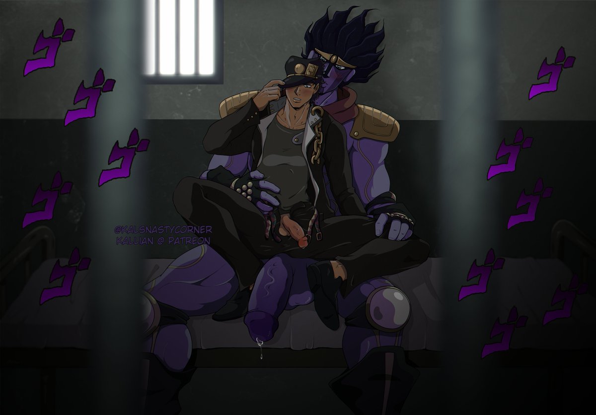 2boys alternate_version_available gay jojo's_bizarre_adventure jotaro_kujo kalsnastycorner male male/male male_only menacing_(jojo) penis penis_size_difference stand_(jjba) standcest star_platinum stardust_crusaders textless veiny_penis yaoi