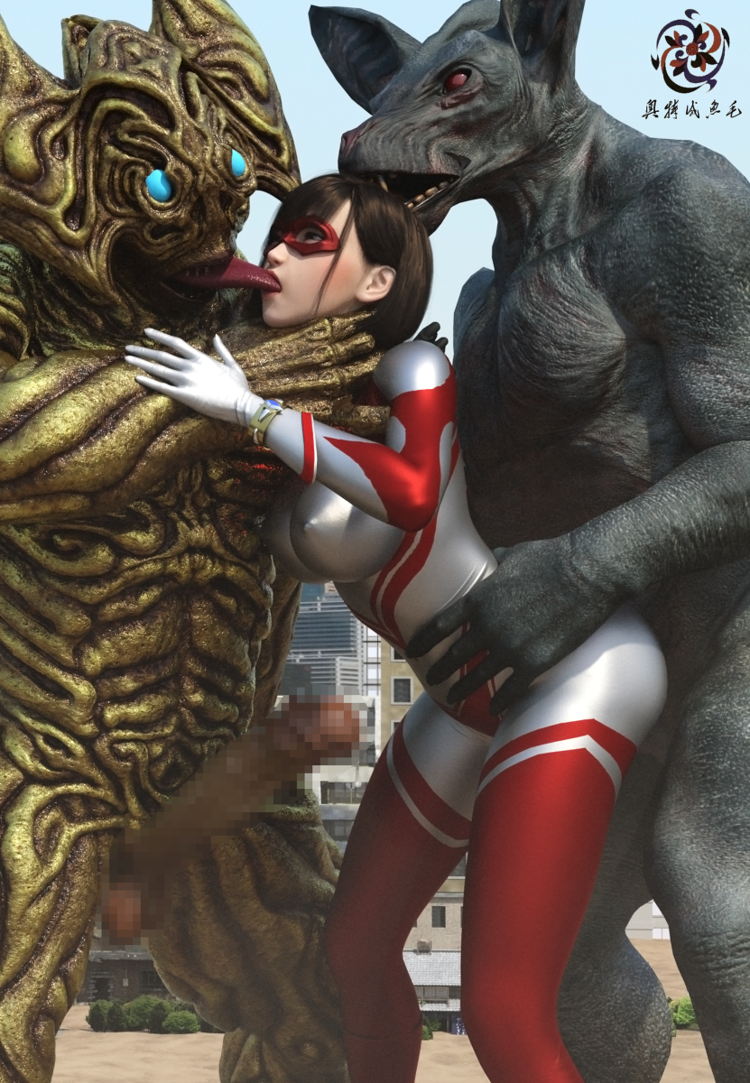 1girls 2boys 3d alien alien_girl alien_humanoid breasts building building_destruction building_sex city female female_penetrated heroine human losing losing_fight rape tight_clothing ultraman_(franchise) ultrawoman ultrawoman_katia