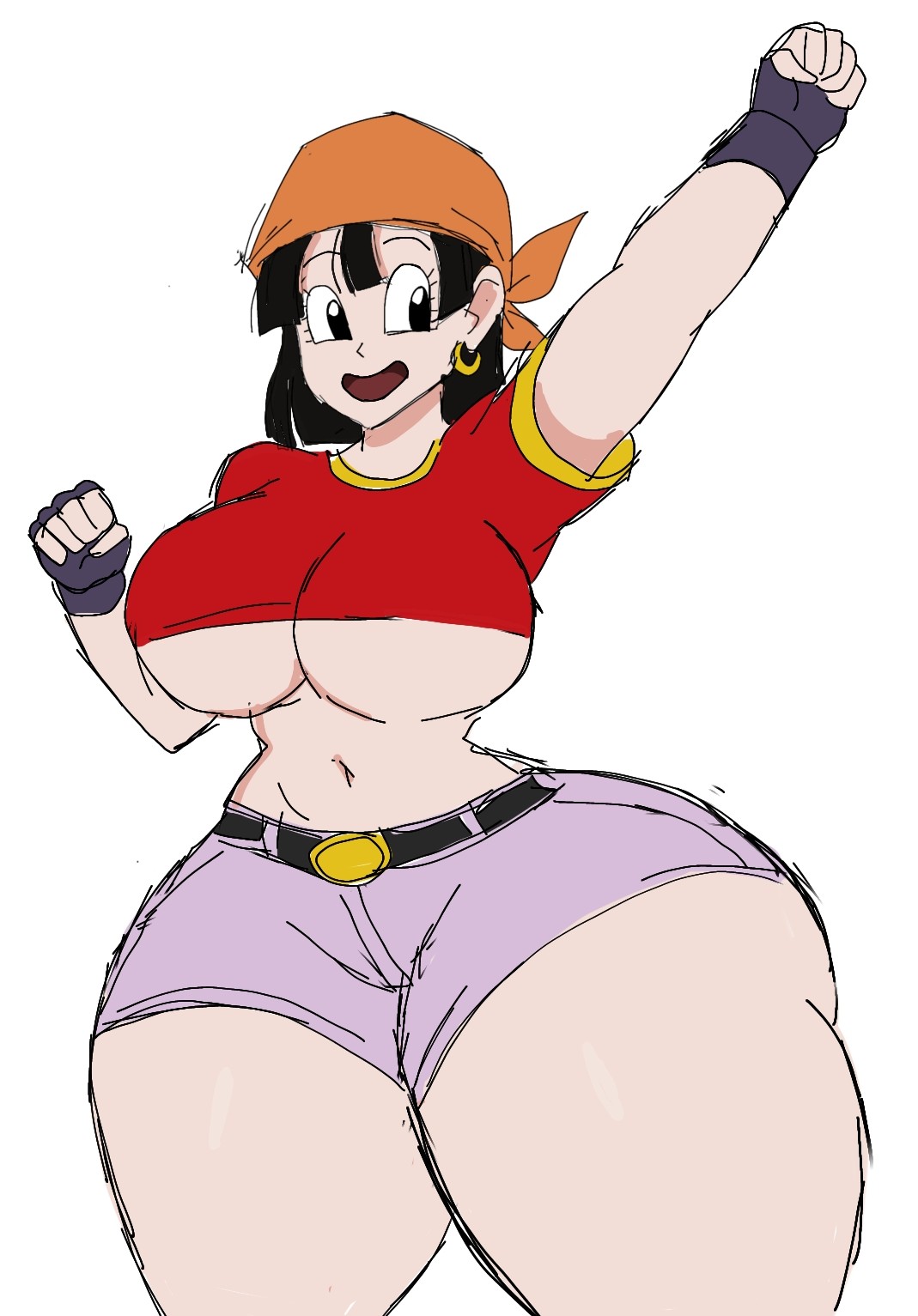 1girls, aged up, ass, big breasts, breasts, dragon ball, dragon ball gt, fat ass, fat butt, female, front view, huge ass, huge breasts, huge butt, momiji (artist), pan (dragon ball), short shorts, shorts, thick ass, thick butt, thick thighs